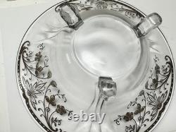 Sterling Silver Overlay Glass Bowl 925 scroll floral 12 X 5 3 feet Vintage