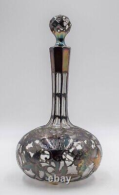 Sterling Silver Overlay Glass Decanter with Grapes, As-Is