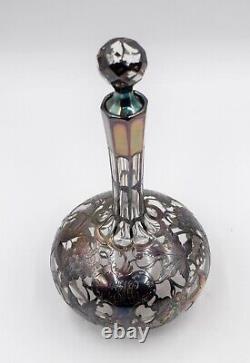 Sterling Silver Overlay Glass Decanter with Grapes, As-Is