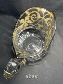 Sterling Silver Overlay Glass Pitcher with Sugar Bowl & Creamer Pitcher