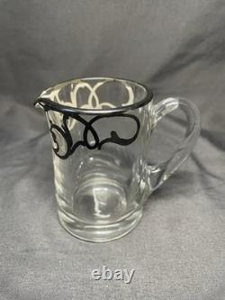 Sterling Silver Overlay Glass Pitcher with Sugar Bowl & Creamer Pitcher