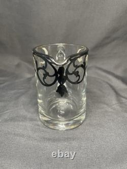 Sterling Silver Overlay Glass Pitcher with Sugar Bowl & Creamer Pitcher