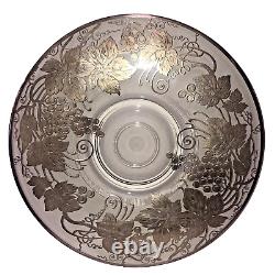 Sterling Silver Overlay Glass Plater, Grape & Leaves On The Glass 14 1/2