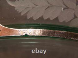 Sterling Silver Overlay Intaglio Cut Vaseline Uranium Glass Relish Platter Tray