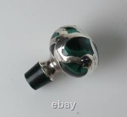 Sterling Silver Overlay Perfume Bottle, with dark emerald green glass