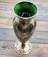 Sterling Silver Overlay Vase With Green Glass