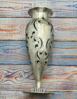 Sterling Silver Overlay Vase with green glass