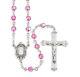 Sterling Silver Pink Iridescent Cut Glass Bead Miraculous Medal Rosary, 6mm