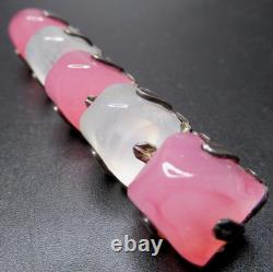 Sterling Silver Pink & White High Dome Glass Gum Drops Vintage Pin Brooch