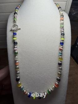 Sterling Silver Pretty Colorful Glass Catseye Beads Beaded Necklace 20