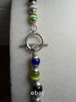 Sterling Silver Pretty Colorful Glass Catseye Beads Beaded Necklace 20