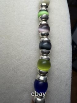 Sterling Silver Pretty Colorful Glass Catseye Beads Beaded Necklace 20