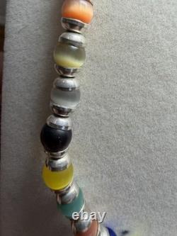 Sterling Silver Pretty Colorful Glass Catseye Beads Beaded Necklace 20