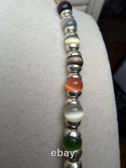 Sterling Silver Pretty Colorful Glass Catseye Beads Beaded Necklace 20