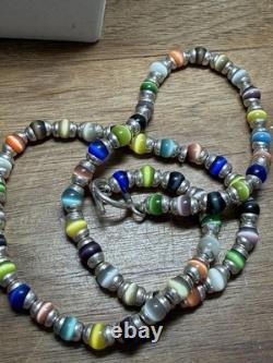 Sterling Silver Pretty Colorful Glass Catseye Beads Beaded Necklace 20