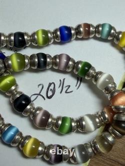 Sterling Silver Pretty Colorful Glass Catseye Beads Beaded Necklace 20