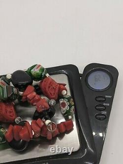 Sterling Silver Red Cinnabar Onyx Art Glass Coral Beaded Necklace Chinese 12230