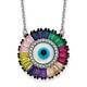 Sterling Silver Rhodium-plated Colorful Cz And Glass Evil Eye 16 Necklace With