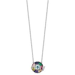 Sterling Silver Rhodium-plated Colorful CZ and Glass Evil Eye 16 Necklace with