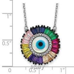 Sterling Silver Rhodium-plated Colorful CZ and Glass Evil Eye 16 Necklace with