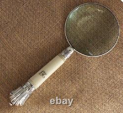 Sterling Silver Rimmed & Carved Handle Magnifying Glass Sheffield 1885
