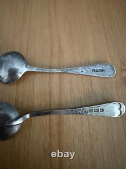 Sterling Silver Rimmed Cut Glass Salt Cells With Spoons And Case