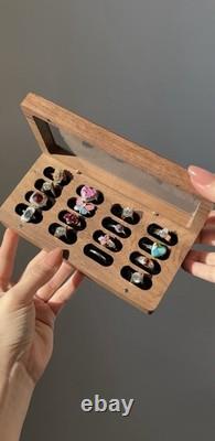Sterling Silver Ring Lot + Walnut & Glass Tray with Lid READ Sterling Silver Ring Lot + Walnut & Glass Tray with Lid READ