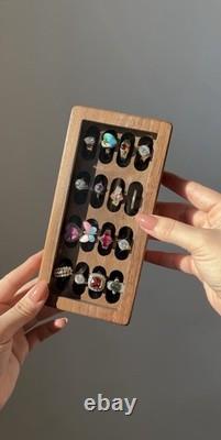 Sterling Silver Ring Lot + Walnut & Glass Tray with Lid READ