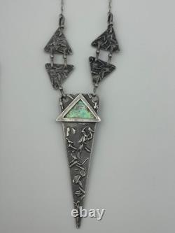 Sterling Silver Roman Glass Modernist Necklace Geometric Triangle Necklace