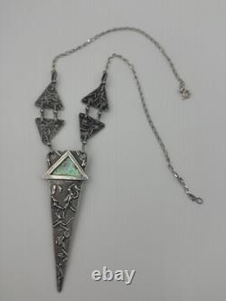 Sterling Silver Roman Glass Modernist Necklace Geometric Triangle Necklace