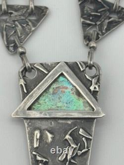 Sterling Silver Roman Glass Modernist Necklace Geometric Triangle Necklace