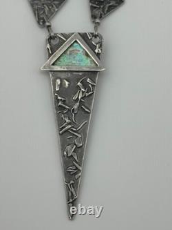 Sterling Silver Roman Glass Modernist Necklace Geometric Triangle Necklace