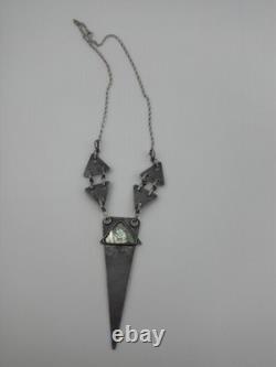 Sterling Silver Roman Glass Modernist Necklace Geometric Triangle Necklace