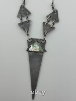 Sterling Silver Roman Glass Modernist Necklace Geometric Triangle Necklace