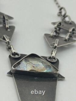 Sterling Silver Roman Glass Modernist Necklace Geometric Triangle Necklace