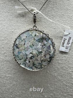 Sterling Silver Roman Glass Pendant Necklace PZ Israel Round Vintage Style