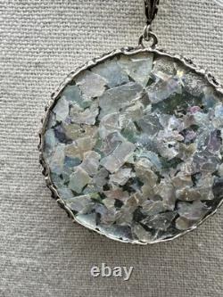 Sterling Silver Roman Glass Pendant Necklace PZ Israel Round Vintage Style