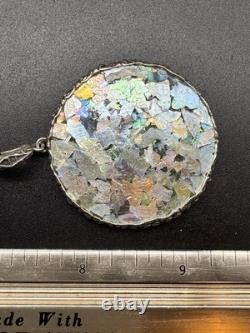 Sterling Silver Roman Glass Pendant Necklace PZ Israel Round Vintage Style