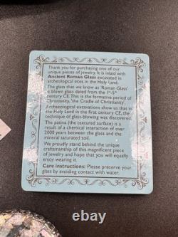 Sterling Silver Roman Glass Pendant Necklace PZ Israel Round Vintage Style