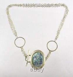 Sterling Silver Roman Glass Pendant Necklace Toggle Clasp Multi Chain 925 21.7G