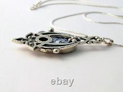 Sterling Silver Roman Glass Pendant Unique Flower Shape Necklace Ethnic Design