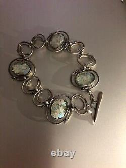 Sterling Silver Roman Glass Toggle Clasp Bracelet