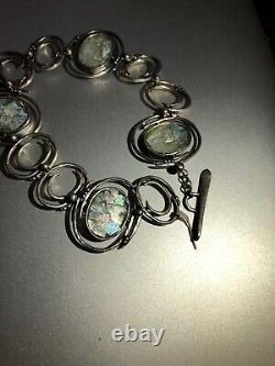 Sterling Silver Roman Glass Toggle Clasp Bracelet