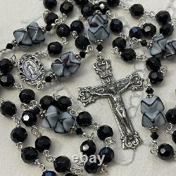 Sterling Silver Rosary, Black Onyx & Art Glass, Crystal, Miraculous Handmade