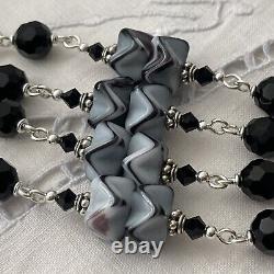 Sterling Silver Rosary, Black Onyx & Art Glass, Crystal, Miraculous Handmade