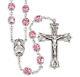 Sterling Silver Rosary Hand Made With Cut Glass 8mm Double Capped Pink Beads