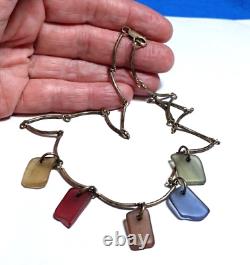 Sterling Silver Sea Glass Necklace 17 Inches Vintage 14 Grams
