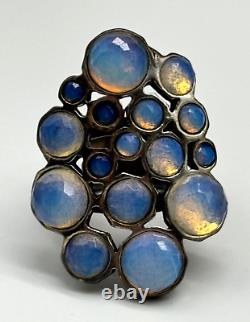 Sterling Silver Signed Faceted Opalite Opaline Glass Ring Size 8