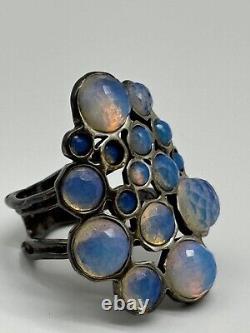 Sterling Silver Signed Faceted Opalite Opaline Glass Ring Size 8