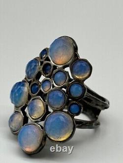 Sterling Silver Signed Faceted Opalite Opaline Glass Ring Size 8